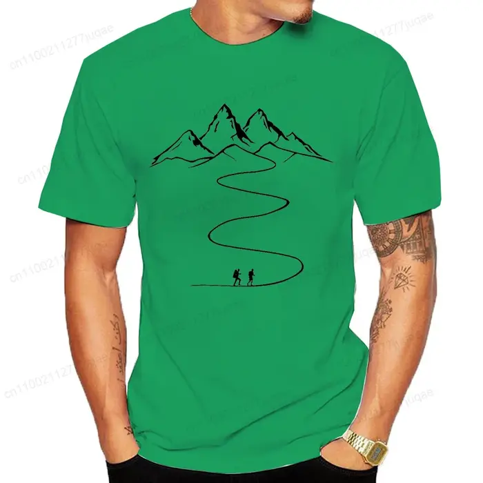 Montagnes chemin randonnée sentier courbes imprimé T-Shirt vêtements graphiques t-shirts hommes femmes