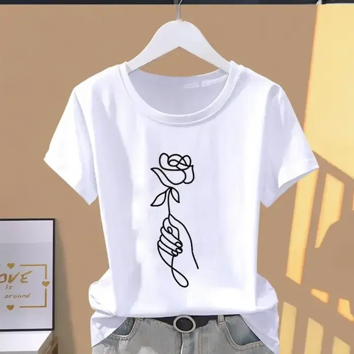 T-shirt manches courtes femme, décontracté, avec impression florale, à la mode, VPN, graphique