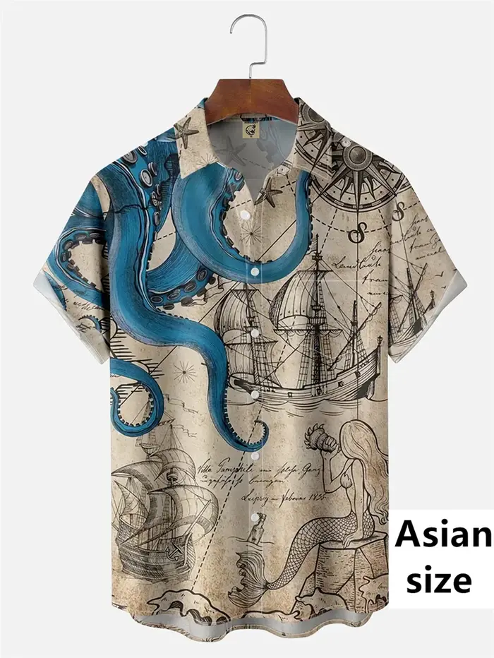 Chemise à manches courtes pour hommes Vintage aventure nautique impression 3D mode d'été plage vêtements quotidiens rétro Harajuku Camisas De Hombre