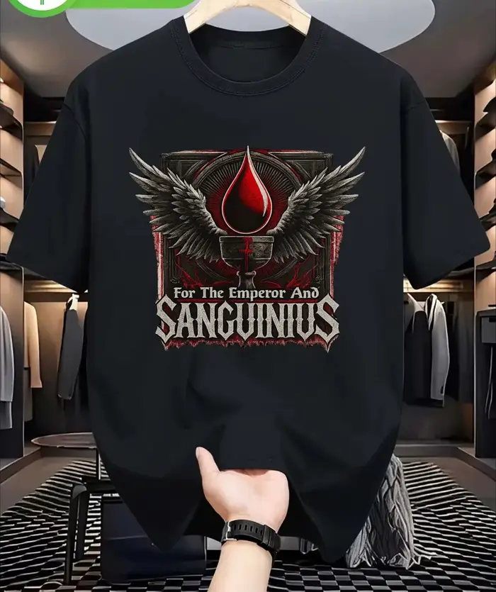 T-shirt Thème Blood Angel 40K pour Homme Américain Nouvel An 2026 - Fond blanc, motif rouge imprimé 