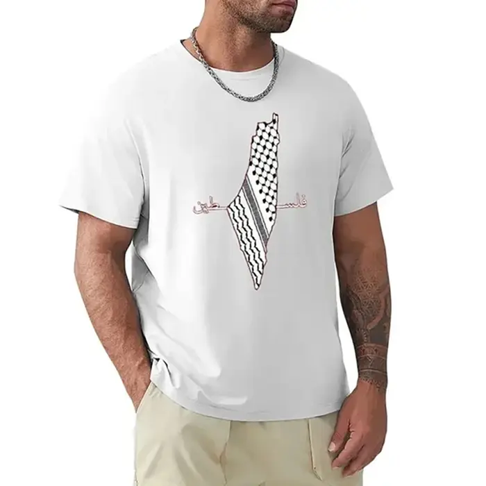T-shirt à manches courtes imprimé carte de la Palestine pour hommes et femmes