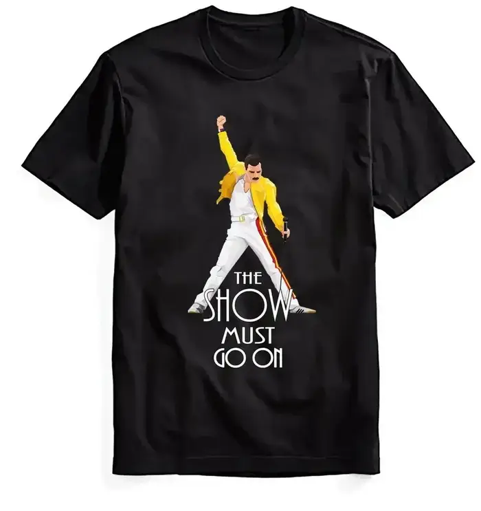 T-shirts vintage rock The Show Must Go on. T-shirt classique Freddie Mercury, décontracté, imprimé,