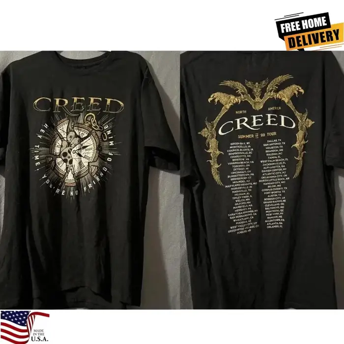 Chemise vintage Creed pour hommes, taille extra large, t-shirt de concert de rock du groupe Tour Ban