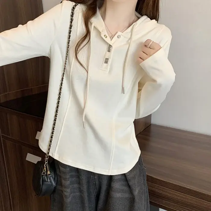 T-shirt à capuche à manches longues pour femme, demi-zip, ourlet incurvé, coupe slim, décontracté, pour l'automne et l'hiver