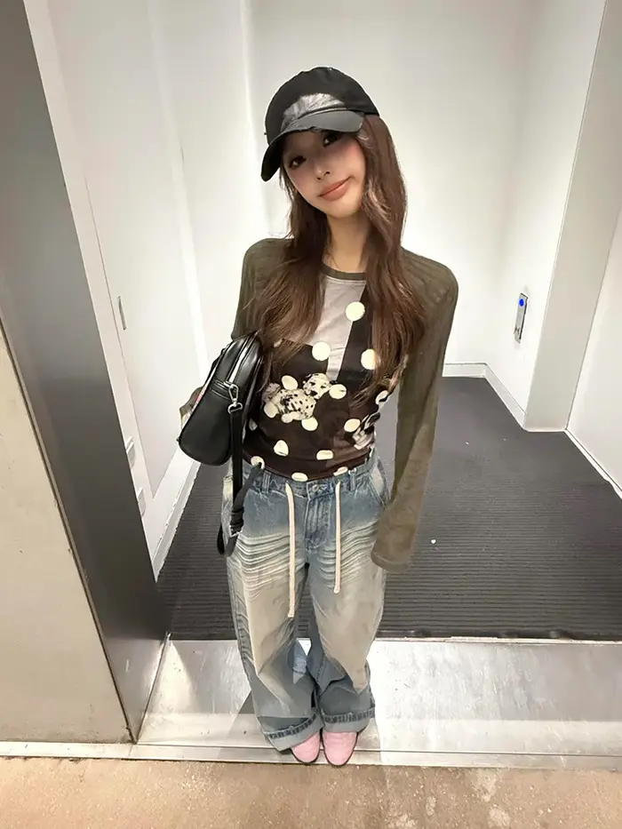 Tonngirls Harajuku imprimé chien graphique hauts à manches longues Patchwork femmes T-shirt Y2k Vintage Grunge