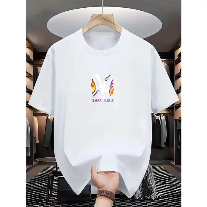 T-shirt à manches courtes et col rond pour homme - Décontracté et sportif, polyvalent. T-shirt imprimé avec lettrage européen/américain - Motif Londres