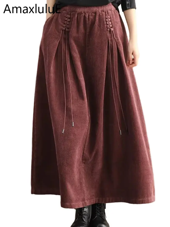 Amax luluE mode chinoise vêtements d'hiver femmes élégantes jupes en velours côtelé amples dames loi