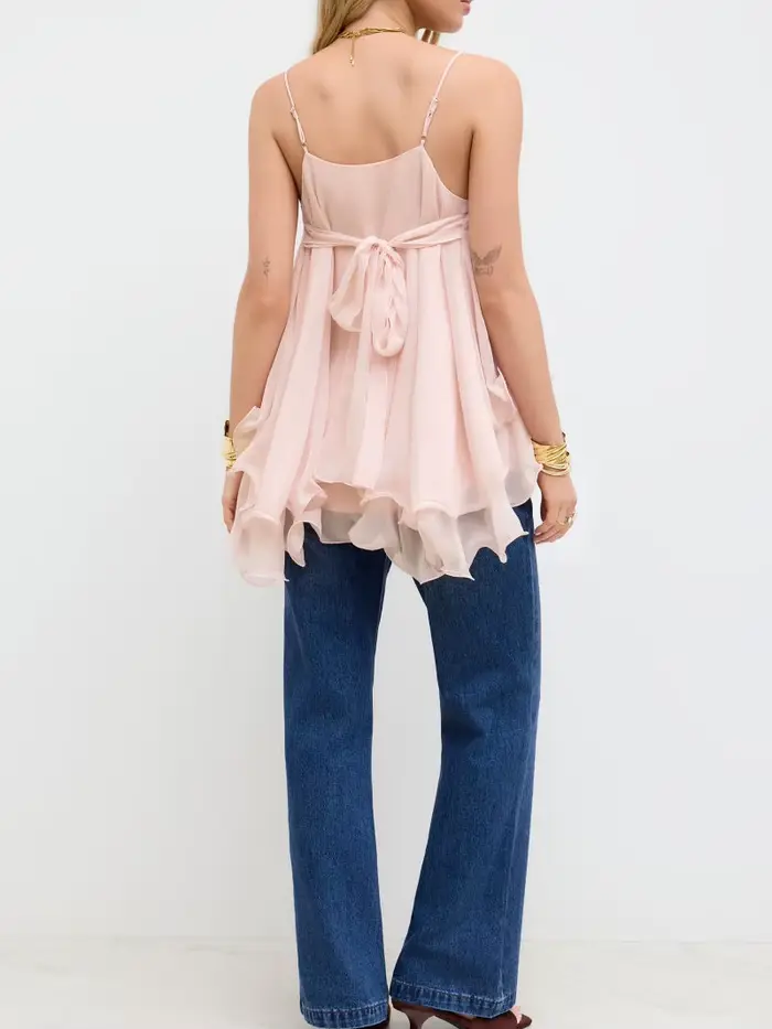 Haut superposé pour femme, style décontracté, épaules dénudées, dos nu, couleur unie, avec volants,