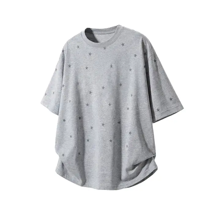 T-shirt Rétro à Manches Courtes Motif Étoiles 2026 – Nouvelle Collection Homme Été en Coton Pur Coupe Ample Décontractée