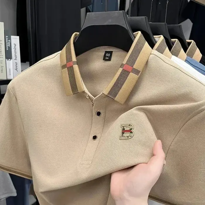 Marque de luxe logo polo à manches courtes hommes été nouveau haut de gamme en soie coton respirant 