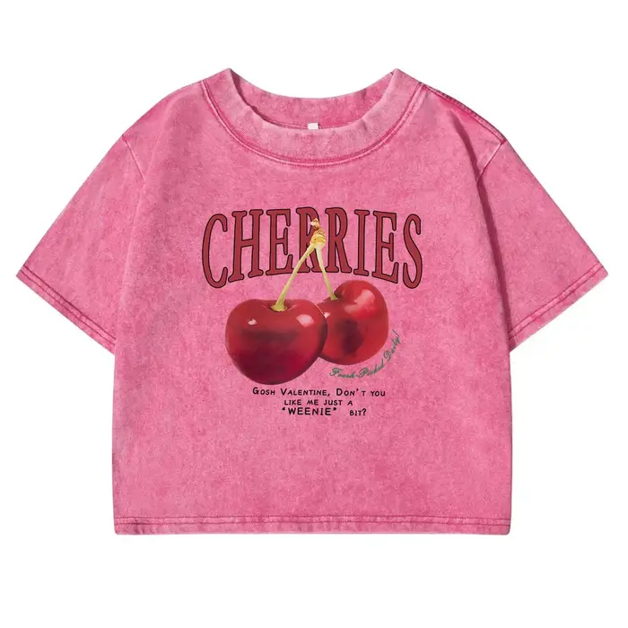 Cerises rouges lettre imprimé femme T-shirt mode été lavé vêtements décontracté coton haut court rétro t-shirts pour les femmes