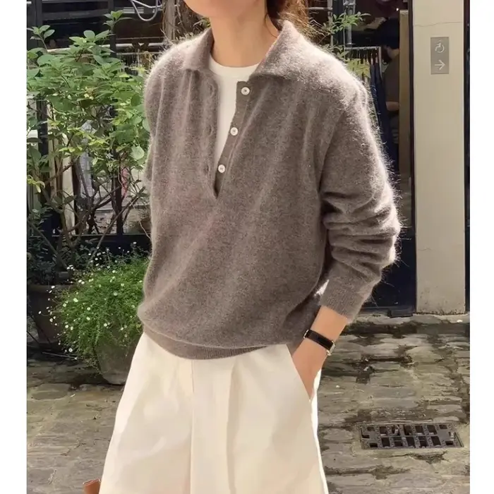 Pull POLO élégant à revers avec boucle 100 pur cachemire, pull polyvalent pour femmes, automne et hi