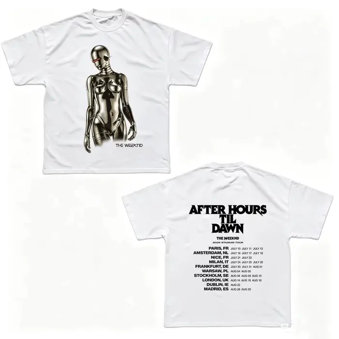 T-shirt The Weeknd After Hours Til Dawn Tour Europe 2026 100% Coton Homme Femme Streetwear Populaire Décontracté Hauts Décontractés