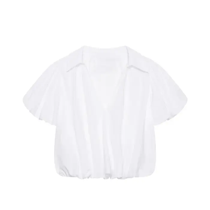 Chemisier ballon pour femme Nouvelle collection Printemps-Été 2026 – Blouse simple à col en V et manches courtes