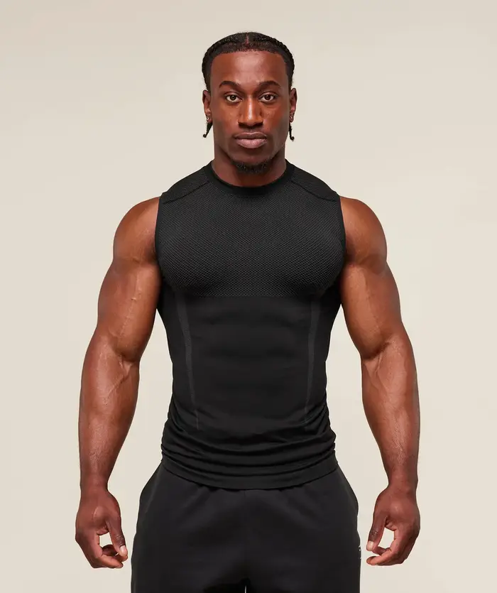 Débardeur Homme Sans Manches Été Séchage Rapide Respirant Haute Élasticité Sans Coutures Fitness Cou