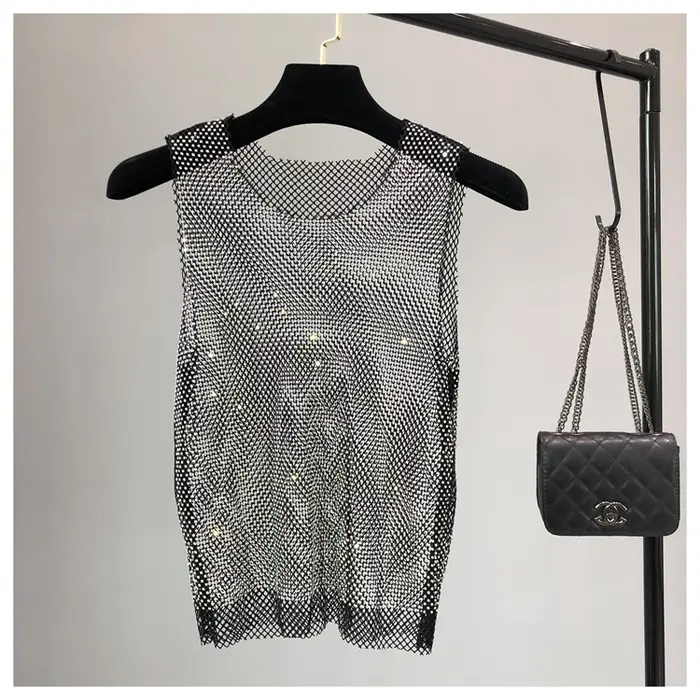 Débardeur brillant avec perles en cristal