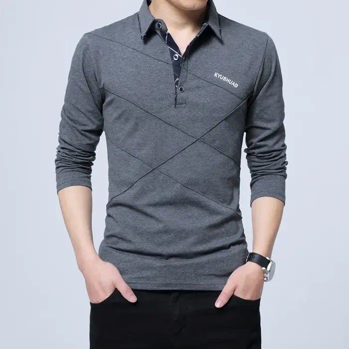Polo décontracté à manches longues pour hommes, chemise habillée, marque de boutons, grande taille,