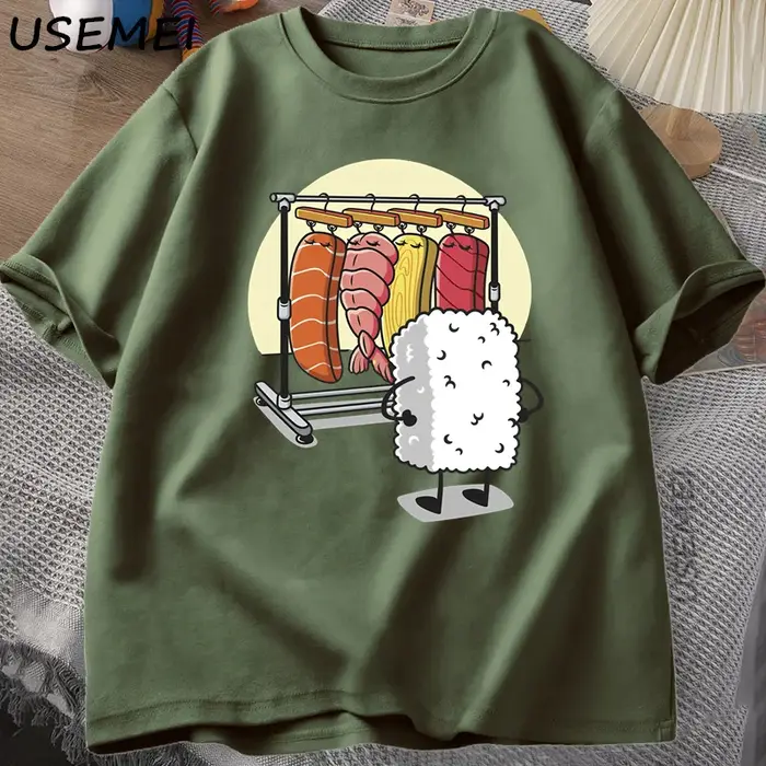 Sushi garde-robe T-shirt femmes hommes drôle haute qualité T-shirt coton graphique t-shirts ample à