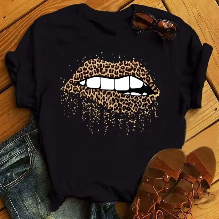 Maycaur Sexy lèvres rouges imprimer femmes t-shirts mode femmes décontracté à manches courtes col ro