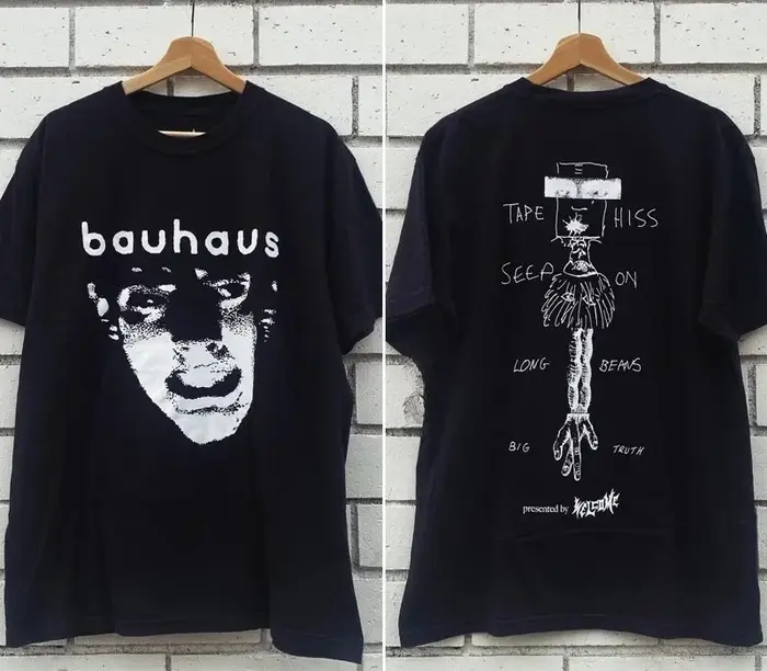 T-shirt Bauhaus des années 90, imprimé double face, noir classique, manches courtes, cadeau pour les