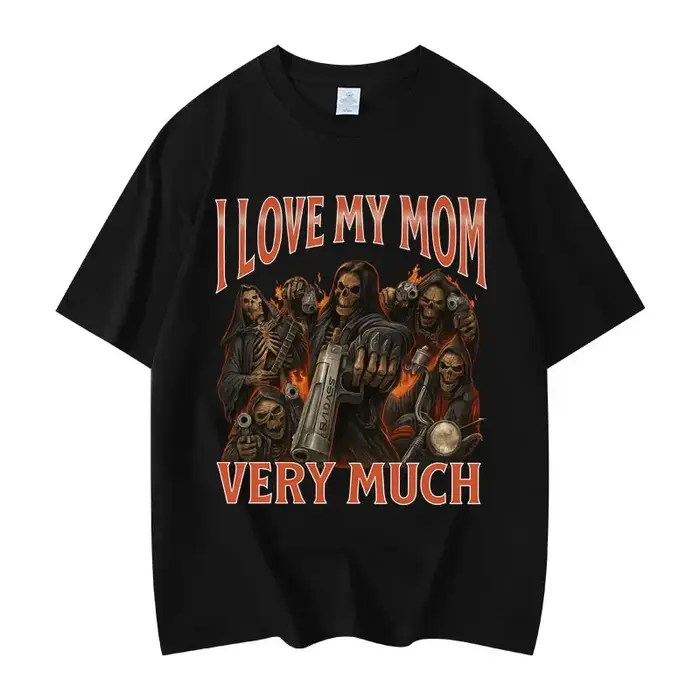 T-shirt humoristique « I Love My Mom Very Much » pour hommes et femmes, style gothique vintage, manc