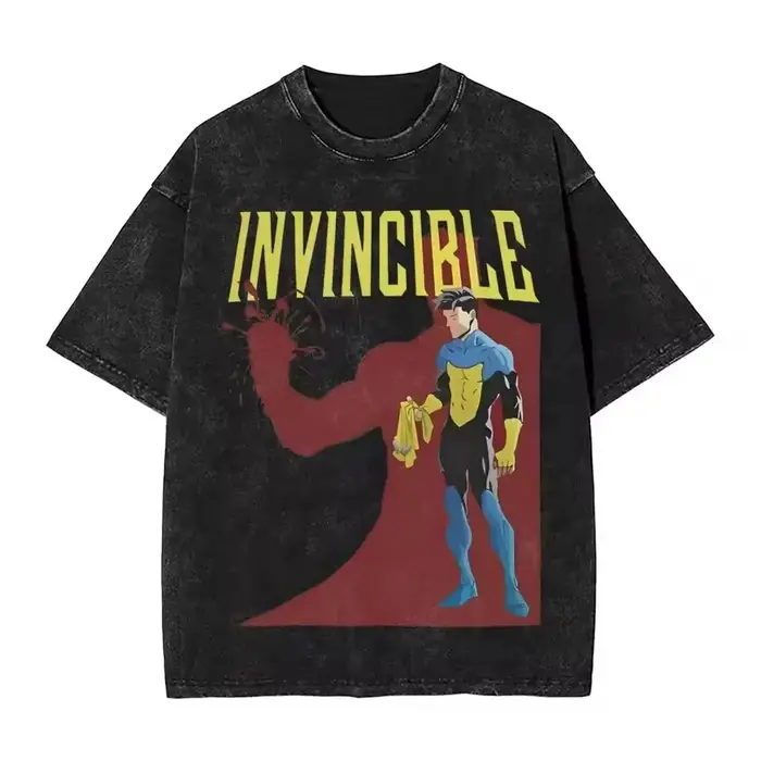 Nouvelle Arrivée 2026 T-shirt Homme Rétro Invincible Motif Dessin Animé et Bande Dessinée Effet Délavé