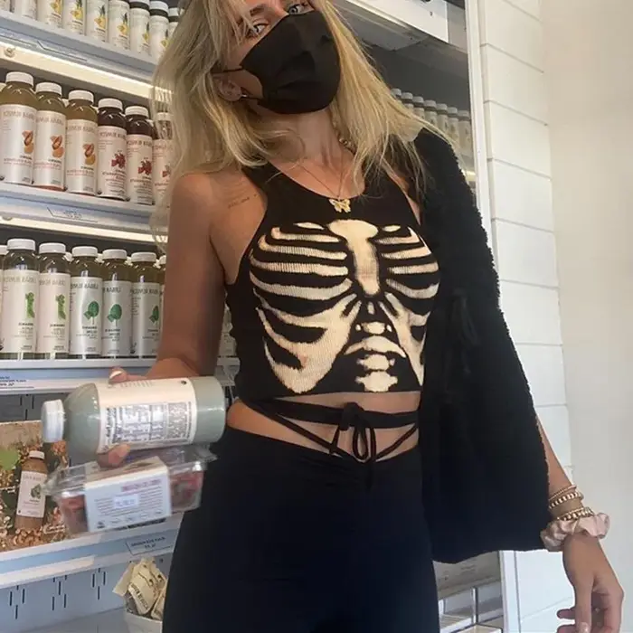 T-shirt gothique pour femmes, Streetwear décontracté, Harajuku, slim, à la mode, avec crâne, Y2K