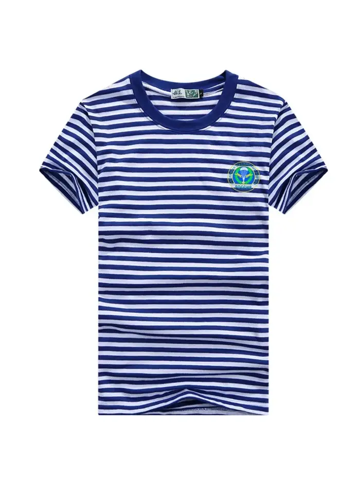 Troupes aéroportées russes VDV Badge parachutiste marin chemise rayée 100% coton col rond manches courtes hommes T-Shirt haut breton