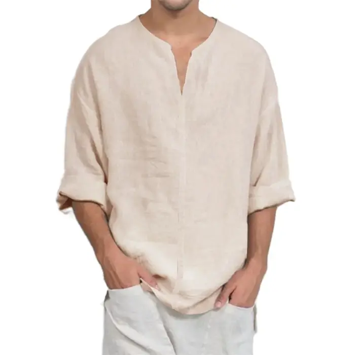T-shirt à manches longues et col en v pour hommes