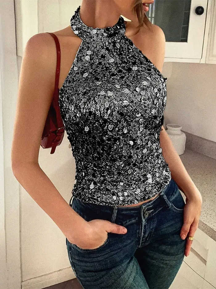 Débardeur d'été à paillettes pour femme