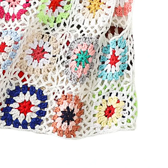 Hauts d'été sans manche pour femmes, débardeur coloré en tricot ajouré avec broderie au Crochet à la