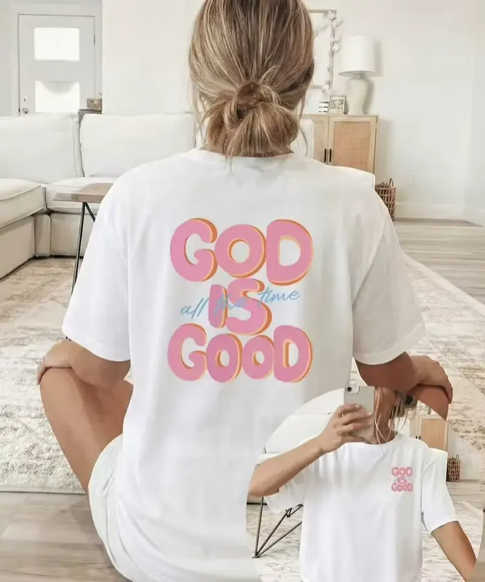 T-shirt imprimé GOD IS GOOD pour femme, décontracté, ample, streetwear, usage quotidien, motif lettr