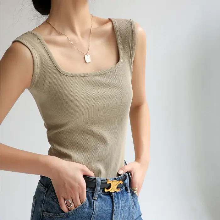 Été plage femmes hauts et t-shirts Sexy sans manches maillot de corps dissimulant décolleté latéral