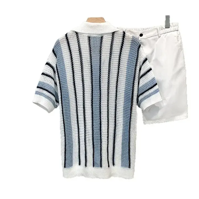 Polo tricoté à rayures rétro américain pour homme