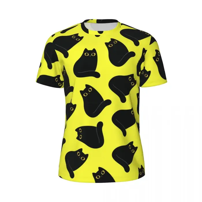Vêtements de sport T-Shirt pour hommes mignon chat noir T-Shirts Hippie Meow imprimé Animal T-Shirts