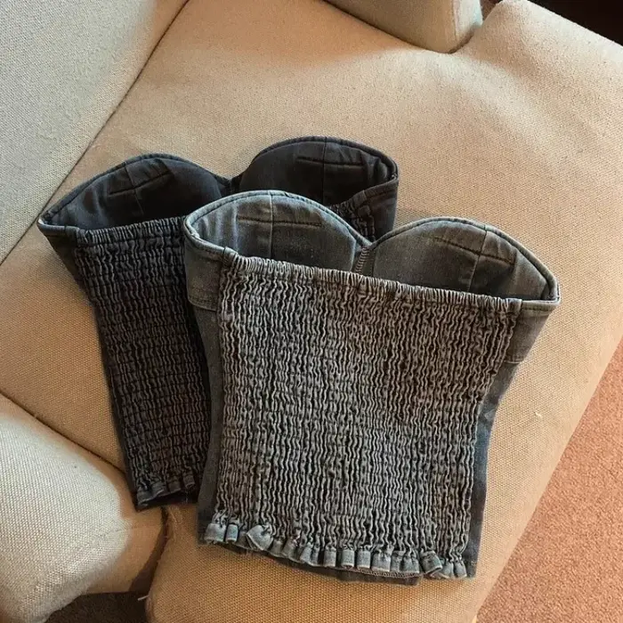 Débardeurs de mode américaine avec soutien-gorge intégré tout-puissant décontracté Denim haut Corset femmes jean Camis hauts Spaghetti sangle livraison directe