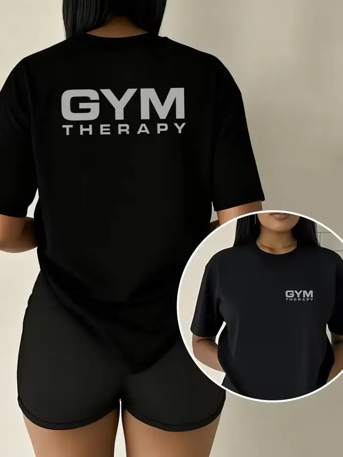 T-shirt pour femmes GYM THERAPY, imprimé double face, été, élégant, chic, col rond, tendance, polyva