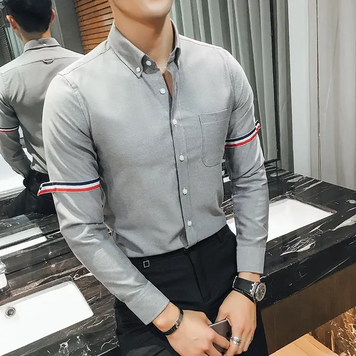Chemise homme - Chemise sans col en mélange de coton Oxford