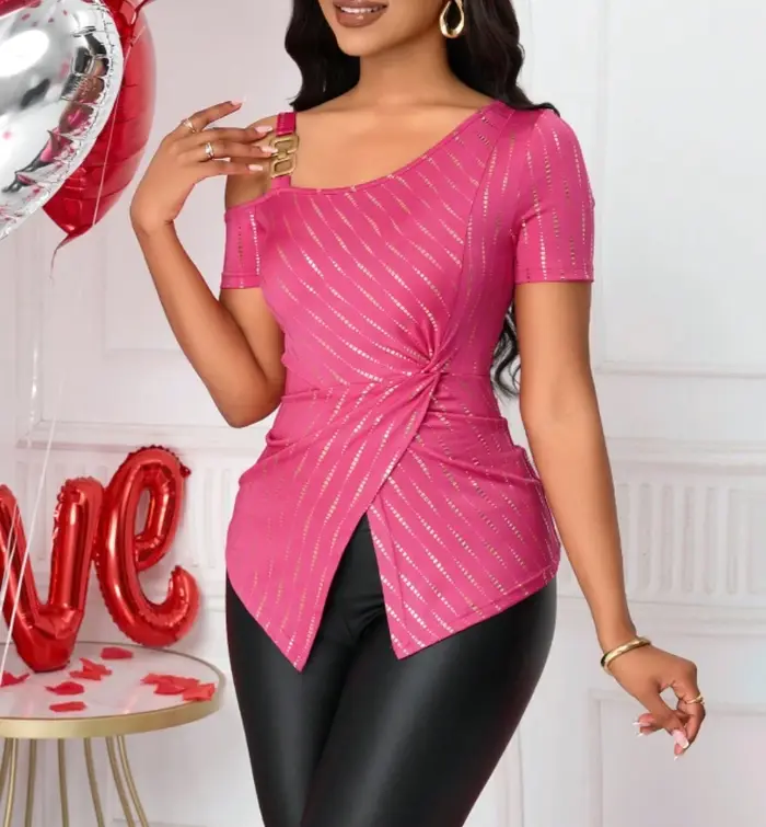 Haut asymétrique sexy à découpes - Hauts rose vif pour femmes pour sorties