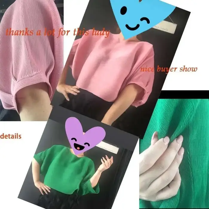 T-shirt plissé à col rond pour femme
