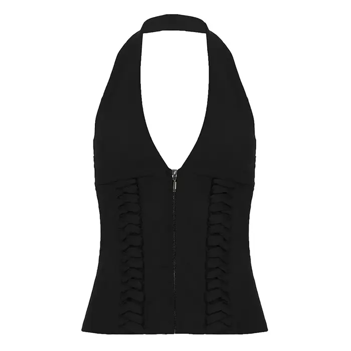 Comme Jennie vente chaude sangle de cou taille gilet à glissière fille chaude Sexy dos nu mince et p