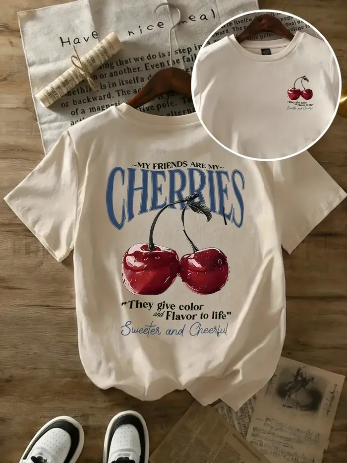 T-shirts d'été à imprimés cerises pour femmes