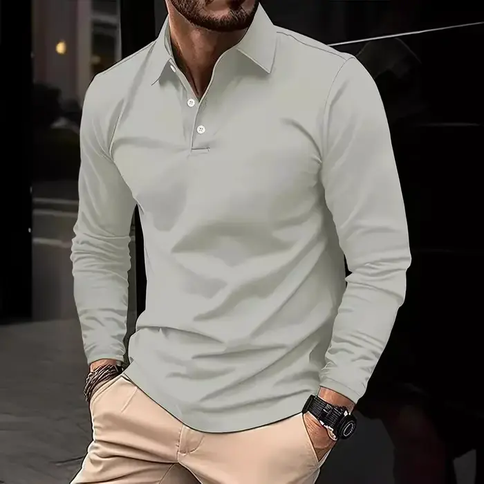 Classique hommes simple couleur unie revers polos printemps automne affaires loisirs voyage en plein