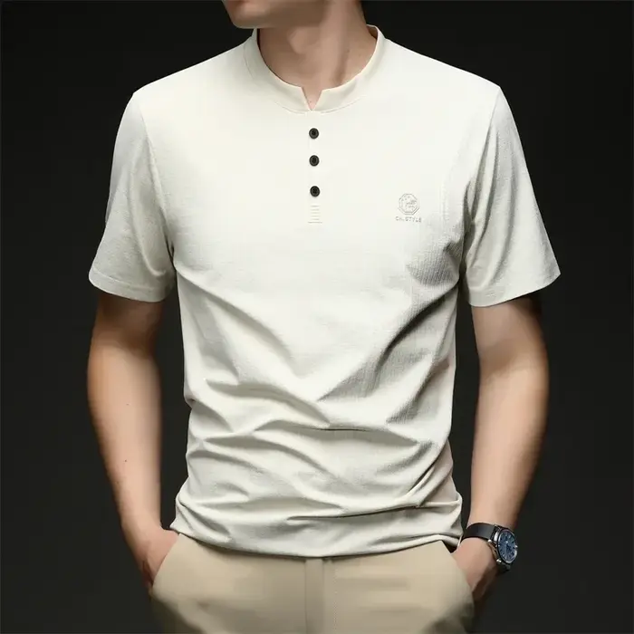 T-shirt à col Henley pour homme avec petit logo