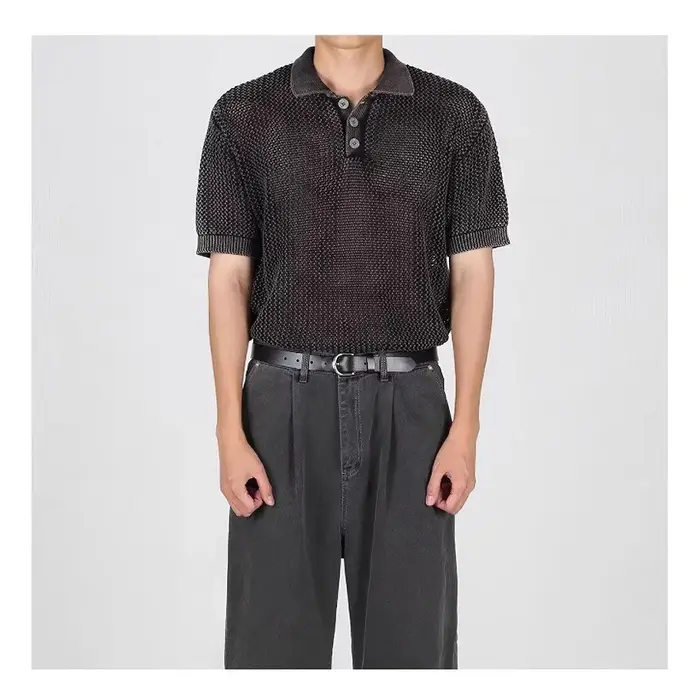 Polo homme d'été léger ajouré à manches courtes