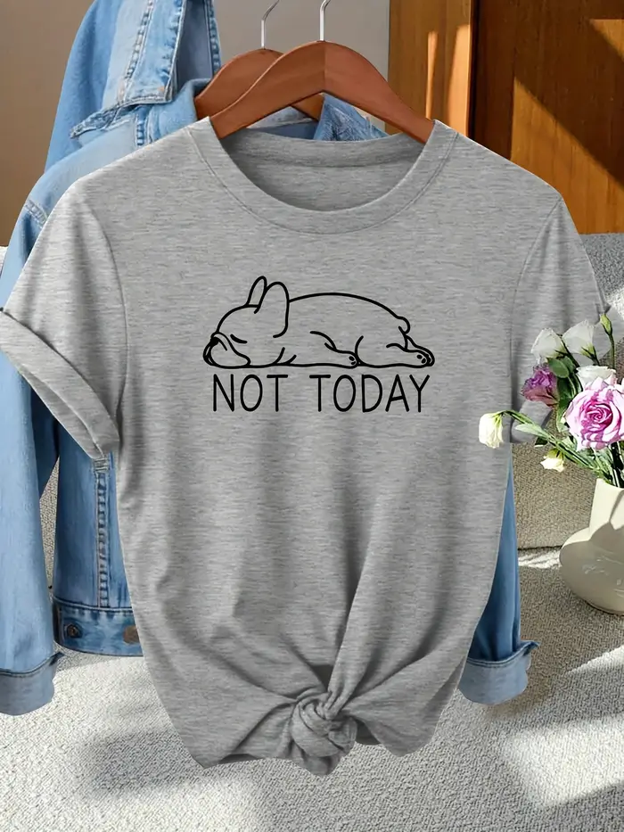 Not Today French Bulldog Tee-shirt pour femme - Motif Lazy Dog, haut gris décontracté