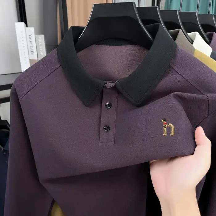 Polo à manches longues pour hommes de luxe de haute qualité nouvelle tendance marque mignon chien brodé T-shirt à revers décontracté coréen printemps automne