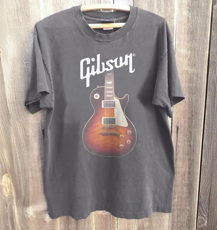 T-Shirt unisexe Gibson Tee Les Paul, avec image de guitare, couleur anthracite, Harajuku