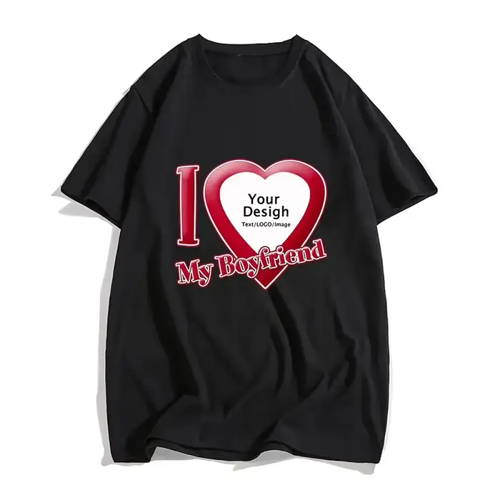 T-shirts DIY I Love My Boyfriend Girlfriend pour femmes et hommes, hauts d'été en coton à manches co