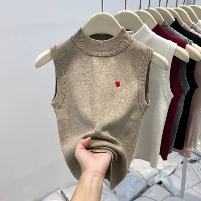 Sans manches tricoté couche de Base gilet décontracté tout-match couleur unie femmes débardeurs